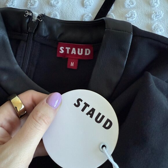 NWT Staud Dolce Mini Dress Black Jersey Bodycon Long Sleeve Waist Cut-out Medium - Picture 3 of 10